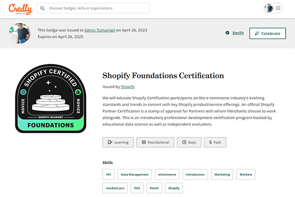 Shopify Foundations Certification - Shopify | Credly
