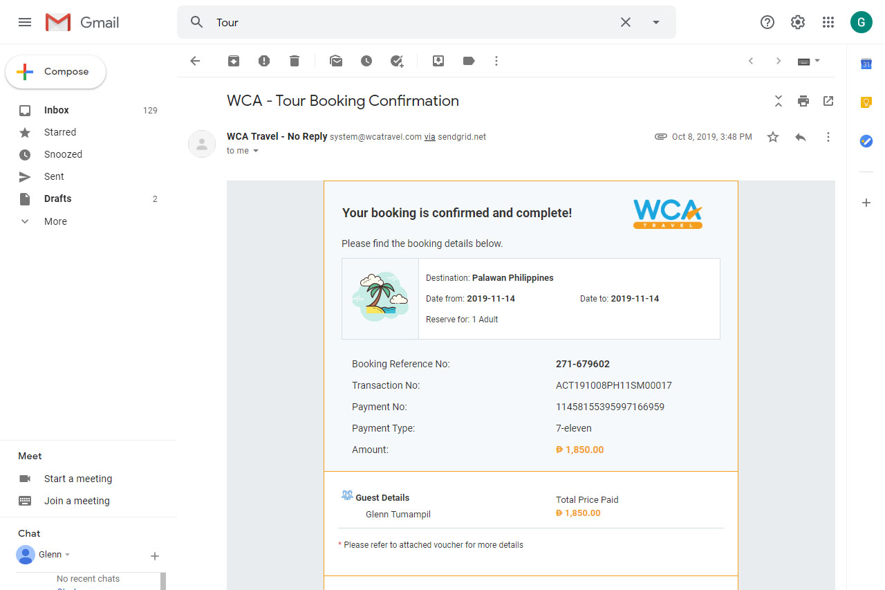 WCA - Tours - Booking Confirmation Email